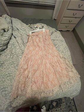 Lace Maxi Skirt in Blush Pink - Women